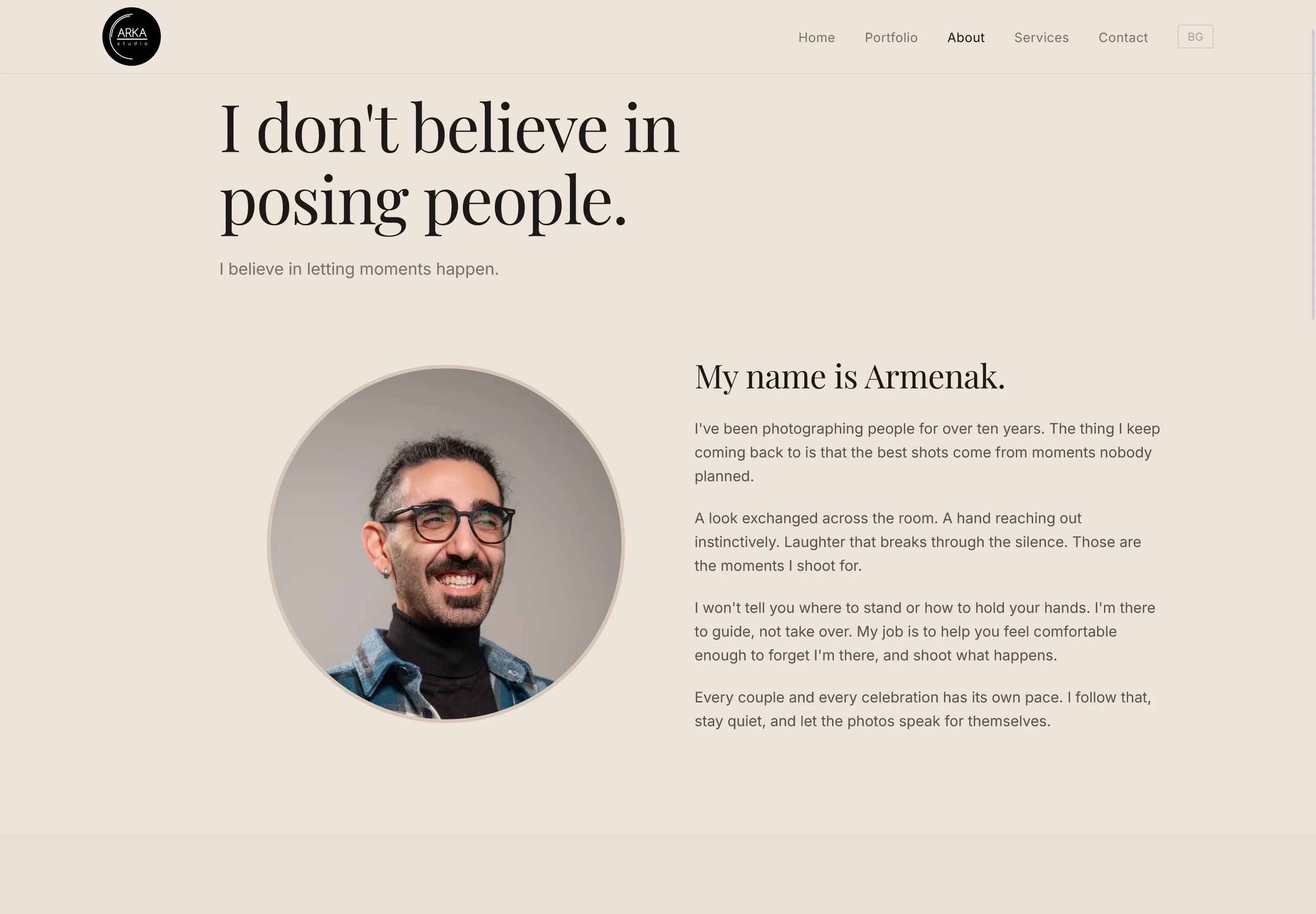 Arka Photo — Creative studio website homepage preview